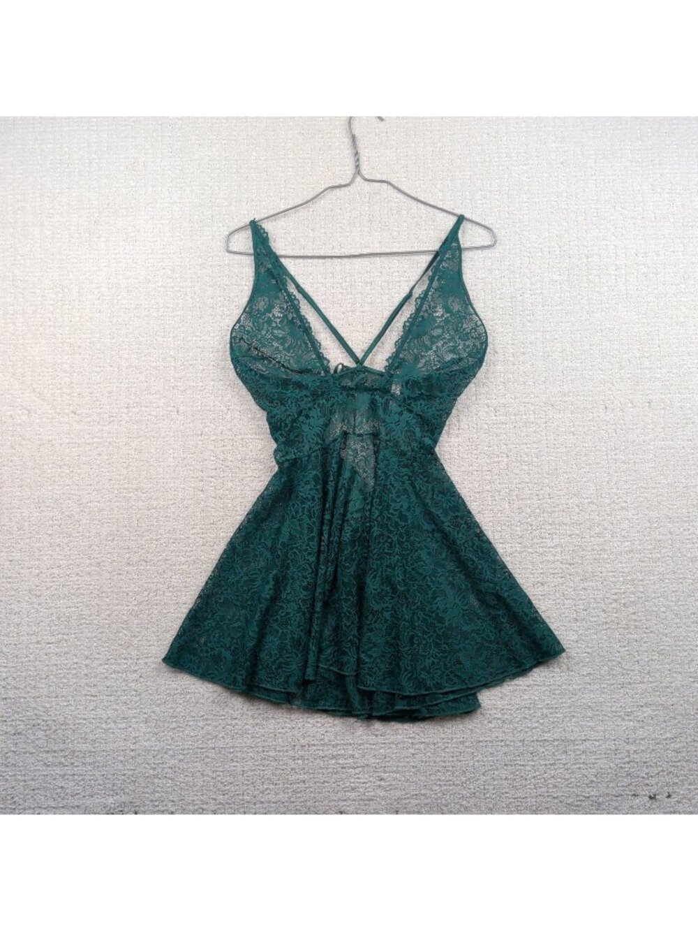 Y2K La Vie en Rose Slip Babydoll Coquette Green Lace Lingerie Dress Sz L Fairy